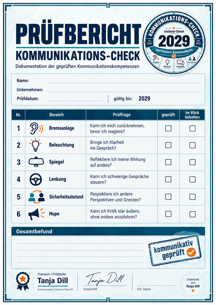 Prüfbericht Kommunikations-Check mit sechs Prüfbereichen