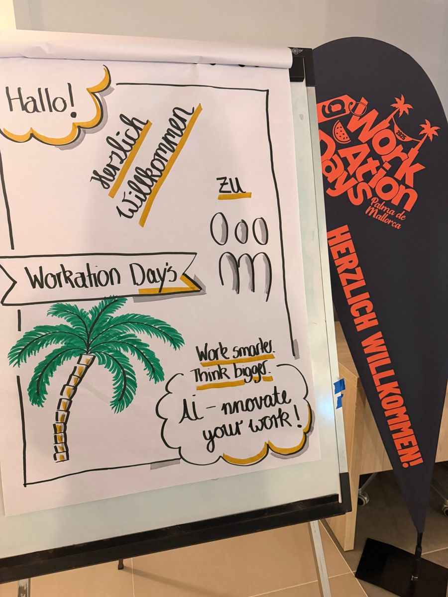 Flipchart zur Begrüßung bei den Workation Days